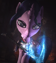 Size: 2796x3150 | Tagged: safe, artist:princeoracle, starlight glimmer, pony, unicorn, g4, 3d, badass, female, high res, looking at you, magic, mare, solo, war hammer, weapon