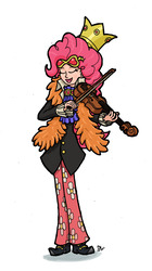 Size: 700x1254 | Tagged: safe, artist:sensko, pinkie pie, equestria girls, g4, brook, crossover, eyes closed, female, musical instrument, one piece, open mouth, simple background, smiling, solo, violin, white background