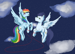 Size: 5000x3600 | Tagged: safe, artist:nimitrix, rainbow dash, soarin', pony, g4, absurd resolution, backwards cutie mark, male, old cutie mark, red string of destiny, ship:soarindash, shipping, straight