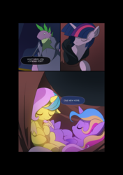 Size: 3541x5016 | Tagged: safe, artist:gashiboka, princess gold lily, princess sterling, spike, twilight sparkle, alicorn, dragon, pony, comic:recall the time of no return, g4, absurd resolution, comic, cute, female, filly, foal, older, older spike, twilight sparkle (alicorn)