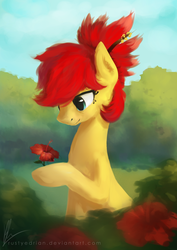 Size: 2480x3507 | Tagged: safe, artist:rustyedrian, oc, oc only, oc:rosa blossomheart, earth pony, pony, female, flower, hibiscus, high res, mare, solo