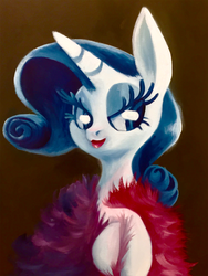 Size: 1500x2000 | Tagged: safe, artist:talonsofwater, rarity, pony, unicorn, g4, canvas, feather boa, female, lidded eyes, lipstick, mare, solo, traditional art
