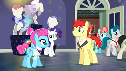 Size: 1920x1080 | Tagged: safe, screencap, blue bobbin, crimson cream, don neigh, fashion statement, lucky breaks, mare e. belle, rainbow dash, rarity, strawberry ice, upper east side, pony, g4, the saddle row review, butt, mannequin, plot, upper east stride