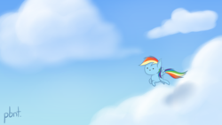 Size: 1280x720 | Tagged: safe, artist:plebenant, rainbow dash, pony, g4, female, flying, small, solo