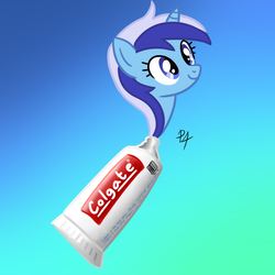 Size: 1000x1000 | Tagged: safe, artist:marble-soda, minuette, pony, g4, female, solo, toothbrush, wat, what has science done
