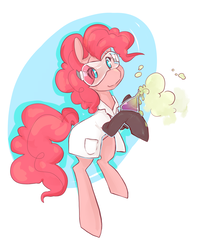 Size: 1280x1547 | Tagged: safe, artist:braindead, pinkie pie, earth pony, pony, g4, clothes, colored pupils, cute, erlenmeyer flask, female, flask, gloves, goggles, lab coat, science, solo