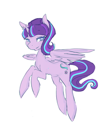Size: 686x837 | Tagged: safe, artist:braindead, starlight glimmer, alicorn, pony, g4, alicornified, female, flying, lidded eyes, looking at you, race swap, s5 starlight, simple background, solo, starlicorn, white background, wings