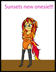 Size: 1700x2200 | Tagged: safe, artist:diaperednight, sunset shimmer, equestria girls, g4, clothes, costume, diaper, diaper fetish, female, fetish, kigurumi, non-baby in diaper, onesie, solo