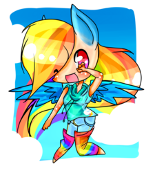 Size: 2393x2479 | Tagged: safe, artist:namjoons-dimples, rainbow dash, human, g4, chibi, clothes, colored pupils, female, high res, humanized, pony ears, rainbow socks, socks, solo, striped socks, winged humanization, wings