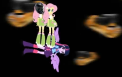 Size: 809x509 | Tagged: safe, artist:mrdeloop, fluttershy, twilight sparkle, equestria girls, g4, alternate universe, boots, bread, cannon, clothes, cute, day of the flutter, eqg promo pose set, equestria girls: the parody series, flying, food, helmet, high heel boots, multeity, skirt, socks, triality, twiabetes, winged humanization, wings