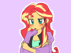 Size: 1400x1050 | Tagged: safe, artist:haden-2375, sunset shimmer, equestria girls, g4, blanket, clothes, cold, cute, female, open mouth, shimmerbetes, shivering, solo