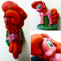 Size: 594x594 | Tagged: safe, artist:brunyee, artist:mesotofu, pinkie pie, g4, figure, flower, flower in hair, glitter, handmade, jewelry, paint, paintbrush, painting, present, statue