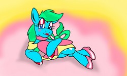 Size: 1280x768 | Tagged: safe, artist:dashingjack, oc, oc only, oc:brainstorm, pony, bedroom eyes, clothes, crossdressing, dress, hoof polish, lipstick, makeup, male, nail polish, solo