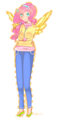 Size: 1000x2150 | Tagged: safe, artist:namjoons-dimples, fluttershy, human, g4, clothes, female, high heels, humanized, pants, simple background, solo, sweater, sweatershy, transparent background, winged humanization, wings