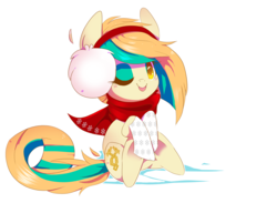 Size: 3760x2745 | Tagged: safe, artist:sorasku, oc, oc only, oc:white dreams, earth pony, pony, clothes, earmuffs, female, high res, mare, one eye closed, scarf, simple background, solo, tongue out, transparent background, wink