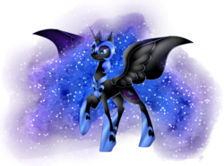 Size: 3200x2377 | Tagged: safe, artist:alithecat1989, nightmare moon, alicorn, pony, g4, female, high res, raised hoof, simple background, smiling, solo, spread wings, transparent background