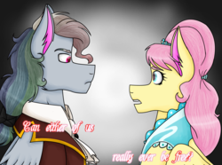 Size: 6528x4869 | Tagged: safe, artist:cornerverse, fluttershy, rainbow dash, the count of monte rainbow, g4, absurd resolution, clothes, i know those eyes, lyrics, rainbow blitz, rainbow dantes, rule 63, shycedes, text, the count of monte cristo, this man is dead