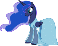 Size: 9526x7585 | Tagged: safe, artist:cloudy glow, princess luna, alicorn, pony, g4, absurd resolution, blue fairy, clothes, clothes swap, cosplay, costume, disney, dress, female, mare, pinocchio, simple background, smiling, solo, transparent background, vector