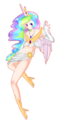Size: 1398x2693 | Tagged: safe, artist:namjoons-dimples, princess celestia, human, g4, beautiful, belly button, clothes, female, high heels, horn, horned humanization, humanized, legs, midriff, miniskirt, simple background, skirt, solo, tank top, transparent background, winged humanization, wings
