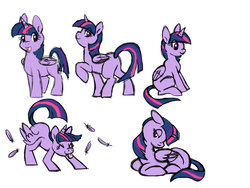 Size: 1024x768 | Tagged: safe, artist:sinjaaussiaangels, twilight sparkle, alicorn, pony, g4, butt, cute, feather, female, missing cutie mark, plot, prone, raised hoof, simple background, sitting, solo, tongue out, twilight sparkle (alicorn)