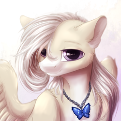 Size: 1000x1000 | Tagged: safe, artist:peachmayflower, oc, oc only, oc:eliot, pegasus, pony, bust, female, jewelry, mare, necklace, portrait, solo