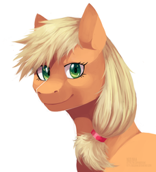 Size: 2032x2229 | Tagged: safe, artist:ko3lnha, applejack, earth pony, pony, g4, female, hatless, high res, missing accessory, simple background, smiling, solo