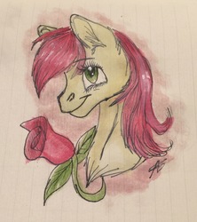 Size: 1878x2112 | Tagged: safe, artist:derpyluna112, roseluck, pony, g4, best pony, bust, female, flower, lined paper, rose, solo, traditional art, watercolor painting