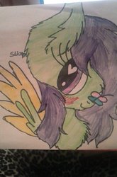 Size: 1024x1553 | Tagged: safe, artist:stormlover10, oc, oc only, oc:camoflage cat, butterfly, pony, cute, heart eyes, solo, traditional art, wingding eyes
