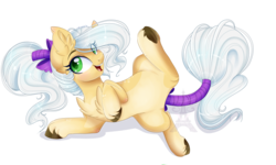 Size: 1023x614 | Tagged: safe, artist:pvrii, oc, oc only, oc:maple spirit, earth pony, pony, bow, featureless crotch, female, hair bow, looking at you, mare, open mouth, simple background, smiling, solo, tail wrap, transparent background