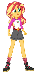 Size: 1800x3500 | Tagged: safe, artist:mixiepie, sunset shimmer, equestria girls, g4, my little pony equestria girls: legend of everfree, boots, clothes, female, fist, open mouth, shorts, simple background, socks, solo, transparent background, vector