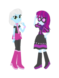 Size: 514x672 | Tagged: safe, artist:mariairini, mystery mint, photo finish, equestria girls, g4, boots, bracelet, clothes, clothes swap, costume swap, glasses, high heel boots, jewelry, pantyhose, scarf, simple background, skirt, sunglasses, transparent background