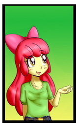 Size: 198x320 | Tagged: source needed, safe, artist:anibaruthecat, edit, apple bloom, equestria girls, g4, blushing, female, solo
