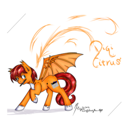 Size: 2500x2500 | Tagged: safe, artist:lovelyheartmlp, oc, oc only, oc:anon citrus, bat pony, pony, high res, male, mouth hold, pencil, raised hoof, solo, stallion