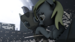 Size: 1920x1080 | Tagged: safe, artist:bronixbad, derpy hooves, doctor whooves, time turner, pegasus, pony, g4, 3d, city, crying, female, male, mare, moon, moonlight, night, ship:doctorderpy, shipping, source filmmaker, straight