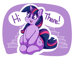 Size: 4200x3300 | Tagged: safe, artist:graphene, twilight sparkle, pony, g4, cute, dialogue, female, greeting, hi, high res, oh hi there, plump, solo, text, twiabetes