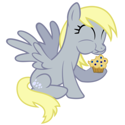 Size: 6667x6667 | Tagged: safe, artist:besttubahorse, derpy hooves, pegasus, pony, g4, ^^, absurd resolution, eating, eyes closed, female, food, happy, muffin, simple background, sitting, solo, transparent background, vector