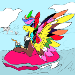 Size: 1200x1200 | Tagged: safe, oc, oc only, pegasus, pony, coloration, drink, rainbows, ugly