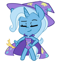 Size: 500x500 | Tagged: safe, artist:kryptchild, trixie, anthro, g4, chibi, clothes, cute, eyes closed, female, finger snap, leotard, patreon, simple background, solo, white background