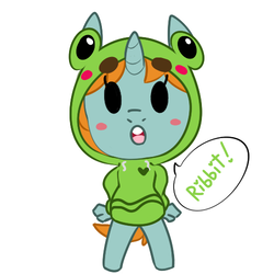 Size: 500x500 | Tagged: safe, artist:kryptchild, snips, frog, anthro, g4, chibi, clothes, cute, dialogue, diasnips, hoodie, male, patreon, simple background, solo, speech bubble, white background