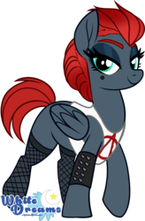 Size: 1282x1953 | Tagged: safe, artist:xwhitedreamsx, oc, oc only, oc:signature, pegasus, pony, beauty mark, clothes, commission, female, fishnet stockings, green eyes, lidded eyes, looking at you, mare, raised hoof, signature, simple background, smiling, solo, transparent background