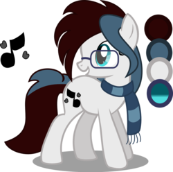 Size: 1024x1016 | Tagged: safe, artist:flowerdashie, oc, oc only, oc:mira songheart, earth pony, pony, clothes, cute, cutie mark, ponysona, reference sheet, scarf, simple background, solo, transparent background, vector