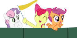 Size: 15734x7896 | Tagged: safe, artist:cyanlightning, apple bloom, scootaloo, sweetie belle, g4, the fault in our cutie marks, .svg available, absurd resolution, cutie mark crusaders, fence, flag, ribbon, simple background, transparent background, vector