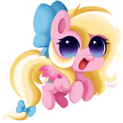 Size: 600x600 | Tagged: safe, artist:exceru-karina, oc, oc only, oc:bay breeze, pegasus, pony, bow, chibi, cute, female, flying, hair bow, happy, looking at you, mare, open mouth, simple background, smiling, solo, spread wings, tail bow, transparent background