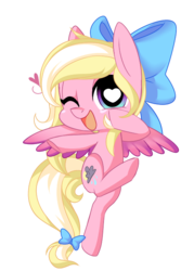 Size: 500x700 | Tagged: safe, artist:kronilix, oc, oc only, oc:bay breeze, pegasus, pony, bow, female, flying, hair bow, happy, heart eyes, mare, one eye closed, ribbon, simple background, solo, tail bow, transparent background, wingding eyes, wink, ych result