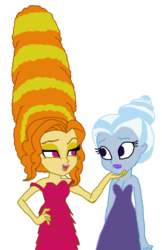 Size: 1276x1970 | Tagged: safe, artist:ktd1993, adagio dazzle, trixie, equestria girls, g4, alternate hairstyle, beehive hairdo, female, hand on hip, lesbian, lidded eyes, lipstick, looking at each other, ms paint, open mouth, ship:triagio, shipping, simple background, transparent background, wat