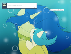 Size: 1280x985 | Tagged: safe, artist:lunis1992, oc, oc only, oc:dewdusts, oc:river song, ask the amazon mares, bubble, eyes closed, kissing, solo, tumblr, underwater