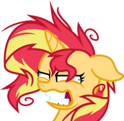 Size: 5000x4865 | Tagged: safe, artist:orin331, edit, vector edit, sunset shimmer, pony, unicorn, equestria girls, g4, lesson zero, absurd resolution, female, floppy ears, grin, insanity, lidded eyes, messy mane, simple background, smiling, snapset shimmer, solo, tardy, teeth grinding, transparent background, vector