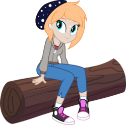 Size: 4971x4924 | Tagged: safe, artist:imperfectxiii, oc, oc only, equestria girls, g4, absurd resolution, clothes, converse, cute, equestria girls-ified, jacket, log, point commission, shoes, simple background, sitting, smiling, sneakers, socks, solo, transparent background, wood