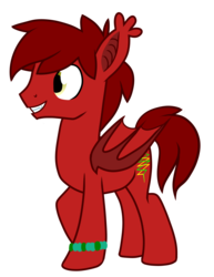 Size: 3089x4000 | Tagged: safe, artist:partypievt, oc, oc only, oc:tune twister, bat pony, pony, bat pony oc, fangs, kandi, on side, raised leg, simple background, smiling, solo, transparent background