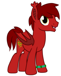 Size: 3254x4000 | Tagged: safe, artist:partypievt, oc, oc only, oc:tune twister, bat pony, pony, bat pony oc, fangs, kandi, looking at you, on side, simple background, smiling, solo, transparent background